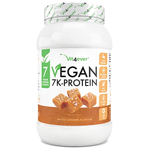 Vegan 7K Protein - 1kg - Salted Caramel - Rein pflanzliches Eiweißpulver mit Reis-, Mandeln-, Soja-, Erbsen-, Hanf-, Cranberry-, Sonnenblumenprotein